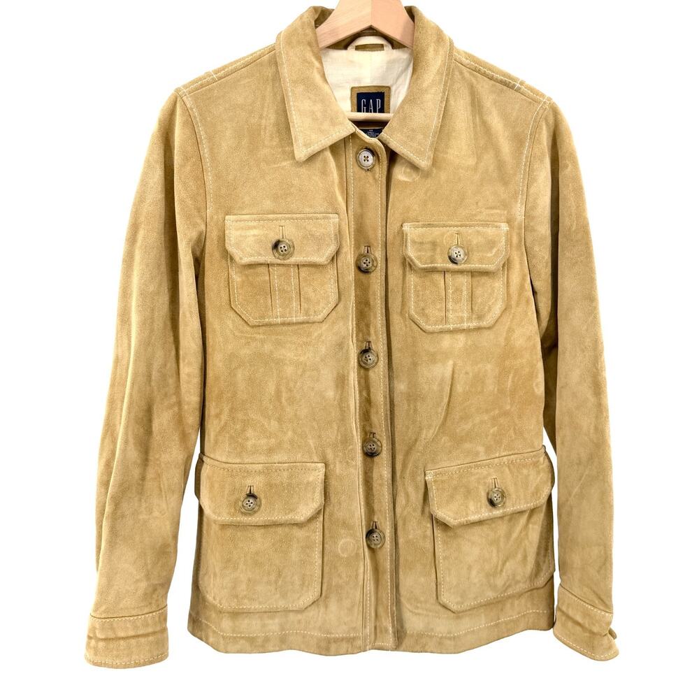 Vintage Y2K Gap Tan Genuine Suede Safari Shirt Jacket